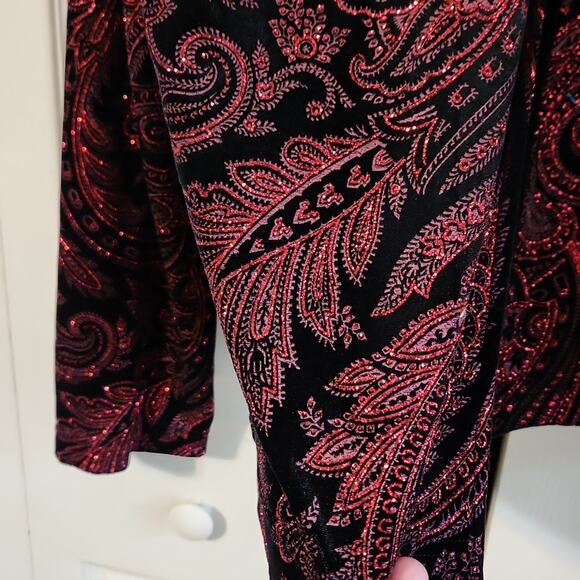 Vintage Sheri Martin Women's Black Velvet Red Sequin Jacket Overcoat SM Romantic - Picture 6 of 10